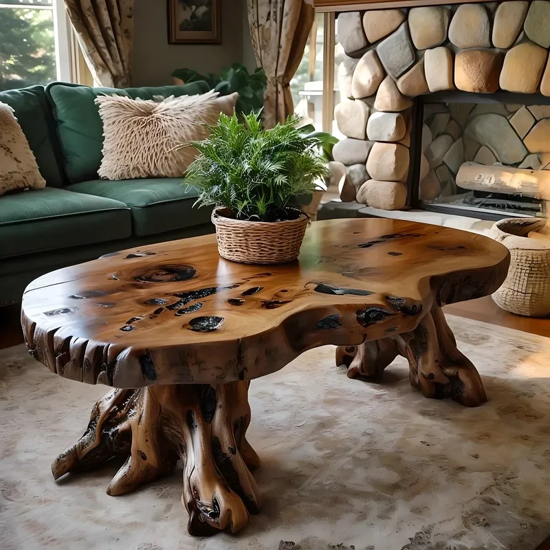 Handcrafted Solid Wood Tea Table, Modern Rustic