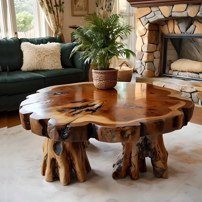 Round Driftwood Coffee Table, Handcrafted Solid Wood